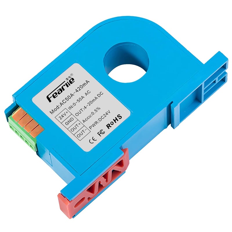 FEARLIE AC Current Transmitter,Hall DC Sensor,Output to PLC or Instrument,High Precision Perforated Sensing Current 0-50V-420mA - Image 1